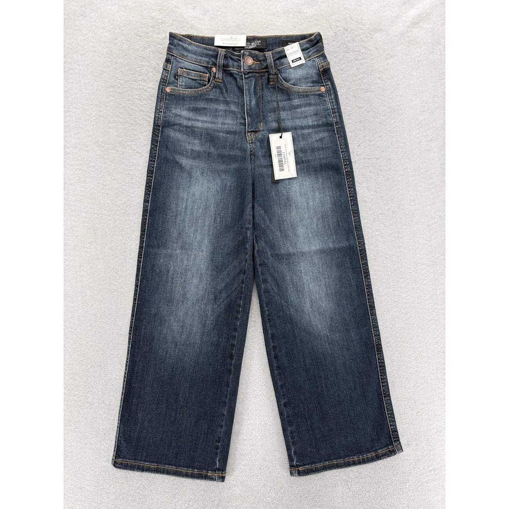 Judy Blue Wide Crop Jeans Womens 0/24 Blue Med Wash Mid Rise Stretch Denim NWT